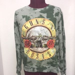 Guns N Roses Retro Graphic Logo Tie Dye Green Women’s Small Sweat Shirt Top